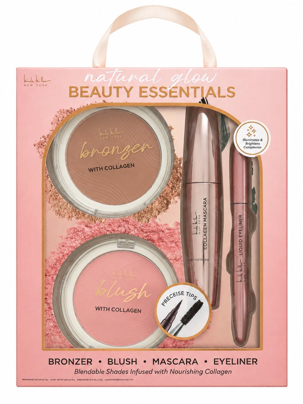 Nicole Miller Natural Glow Beauty Essentials 4 Pc Makeup Set Collagen New in Box